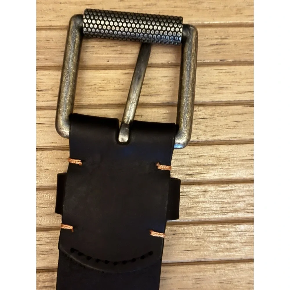 Timberland PRO Men's Black Leather Belt Size 38 Distressed Roller Buckle Work